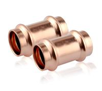 Lot de 2 manchons pressés en cuivre de 15 mm | Manchon couplage pour eau potable et systèmes de chauffage, manchon coulissant en cuivre pour tuyau de diamètre extérieur de