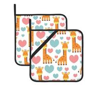 Lot de 2 maniques en tissu pour cuisine, camping, pâtisserie - Résistants à la chaleur avec poches à boucle de suspension - Motif girafe