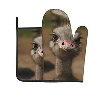 Lot de 2 maniques et maniques en autruche mignonnes pour cuisine, barbecue, cuisine, cadeau pour chef, amoureux, maman