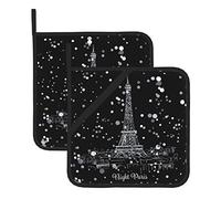 Lot de 2 maniques tour Eiffel de Paris résistantes à la chaleur antidérapantes pour four à micro-ondes, cuisine, four et barbecue