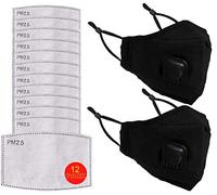 Lot de 2 masques de sécurité en coton avec 12 filtres réutilisables pour le visage, masque de protection pour le visage, lavable à 3 couches avec filtre à charbon actif pour hommes, femmes et enfants