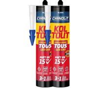 Lot de 2 mastic-colle polymère - CYANOLIT - Total Tech blanc - 290 ml - Ultra polyvalent - Haute élasticité