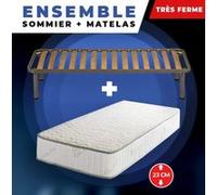 Lot de 2 Matelas 70x190 + Sommiers + pieds + Protège Matelas Offerts Mousse Poli Lattex Indéformable - 23 cm - Très Ferme G