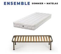 Lot de 2 Matelas 90x190 + Sommiers Démontés + pieds + 2 Oreillers Mémoire Offerts - Latex Naturel - 80 Kg/m3 - Hauteur 21 cm - Soutien Ferme G