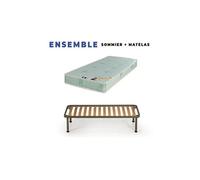 Lot de 2 Matelas 90x190 + Sommiers + pieds + Oreillers Mémoire + Protèges Matelas Offerts Mousse Poli Lattex Indéformable - 19 cm - Très Ferme -
