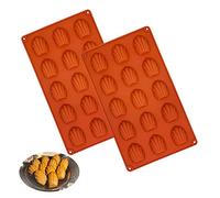 Lot de 2 Mini Moule à Madeleine, Silicone Moule à Gâteau Madeleine, Madeleine Moulle de Cuisson à 15 Trous, Antiadhésifs Madeleine Pâtisserie Plaque pour Mousse Chocolat Gâteau (Rouge)
