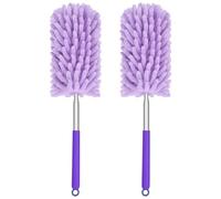 Lot de 2 mini plumeaux en microfibre pour le nettoyage, avec manche télescopique extensible, lavable, pour voiture, fenêtre, meubles, bureau (violet)