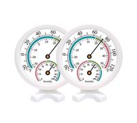 Lot de 2 mini thermomètres hygromètres analogiques 2 en 1 pour la maison, la chambre, l'extérieur, les bureaux, affichage mécanique de diamètre 75 mm (piles non nécessaires), blanc