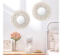 Lot de 2 miroirs muraux suspendables avec frettes en macramé, miroir bohème rond tissé, décoration murale pour appartement, maison, chambre d'enfant, chambre à coucher, salon