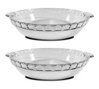 Lot de 2 moule en verre fileté, plateau réfractaire rond avec poignées latérales, plat à four moule de cuisson, capacité 1.6 L - Longueur 28.3 x Profondeur 25.4 x Hauteur 4.7 cm -JUANIO- Transparent G
