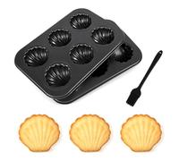 Lot de 2 Moule Madeleine,6 Cavités Moule a Madeleine avec Siliconebrosse Antiadhésifs Madeleine Plaque Pâtisserie pour Biscuits, Chocolat, Bonbons, Pudding,Noir