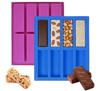 Lot de 2 Moule Silicone Barre de Céréales, Moule Financier 8 Cavités Antiadhésif, Moule Silicone Rectangulaire pour Barres Énergétiques, Chocolat, Brownies et Gâteaux (Bleu+Violet)