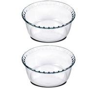 Lot de 2 moule soufflé rond, moule en verre fileté, plateau réfractaire, plat à four moule de cuisson, capacité 2.4 L - Diamètre 21.5 x Hauteur 9.8 cm -JUANIO- Transparent G