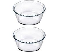 Lot de 2 moule soufflé rond, moule en verre fileté, plateau réfractaire, plat à four moule de cuisson, capacité 1.4 L - Diamètre 18 x Hauteur 8.2 cm -JUANIO- Transparent G