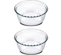 Lot de 2 moule soufflé rond, moule en verre fileté, plateau réfractaire, plat à four moule de cuisson, capacité 700 ml - Diamètre 15.1 x Hauteur 5.9 cm -JUANIO- Transparent G