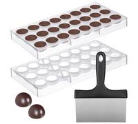 Lot de 2 moules à chocolat avec grattoir en acier inoxydable, moules à chocolat demi-boules, moules à bonbons en plastique transparent, 24 cavités rondes, pour projets de pâtisserie