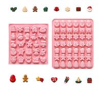 Lot de 2 moules à chocolat de Noël en silicone 42 et 25 cavités Rose | Moules anti-adhésifs en forme d'arbre de Père Noël en pain d'épices pour gâteaux et bonbons, moules flexibles de qualité