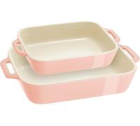 Lot de 2 moules à four Staub Ceramique, rectangulaires, rose clair, en céramique...