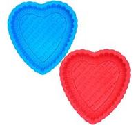 Lot de 2 moules à gâteau en silicone en forme de cœur de 25,4 cm pour anniversaire de mariage, tarte, pain, brownie, cheesecake, tarte, flan, pain, rouge, bleu