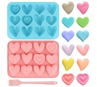 Lot de 2 moules à glaçons en forme de cœur, en silicone, avec une brosse, 12 compartiments, facile à démouler, en forme de cœur, convient pour la cuisson, le chocolat, etc.