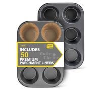 Lot de 2 moules à muffins pour la cuisson, capacité de 6 muffins chacun, comprenant 50 caissettes en papier biodégradable