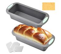 Lot de 2 Moules à Pain en Silicone, Moule à Gâteau en Silicone 27.5x12.5x6.5 cm, Moule à Cake pour Air Fryer Avec Brosse et Spatule, Moules à Pain Rectangulaires pour Gâteaux, Pain Cuisson, Lasagnes