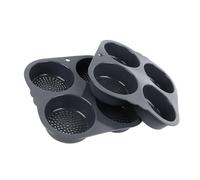 Lot de 2 moules à pains à hamburger, moule à pains à hamburger perforé en silicone de 4 pouces, moule à pâtisserie antiadhésif à 4 cavités pour faire des pains, 9.3x9.3x1.6in