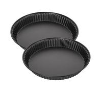 Zenker 7543 Lot de 2 moules à quiche, moule à tarte, moule pour quiche lorraine, 2 moules à quiches lorraine identiques, moule quiche, 2 moules à tartes, Acier inoxydable, Noir, 30 x 3,5 cm