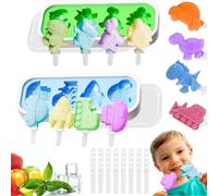 Lot de 2 moules à sucettes glacées en silicone avec bâtons, moules à sucettes glacées en forme d'animal 8 cavités pour enfants - formes de voitures, bateaux, trains, fusées et dinosaures