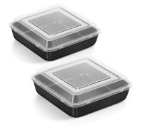 Lot de 2 moules carrés en acier inoxydable avec couvercle hermétique. Ces moules antiadhésifs sont parfaits pour les brownies, les lasagnes, les gâteaux et autres pâtisseries. Sains et faciles à netto