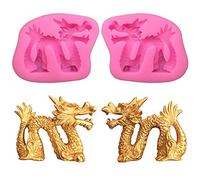 Lot de 2 moules en silicone 3D en forme de dragon du zodiaque chinois pour pâte à sucre, outils de décoration de gâteaux, argile polymère, résine époxy