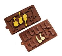 Lot de 2 moules en silicone en forme de guitare et note de musique pour chocolat, gelée, glaçons, décoration de gâteau, bonbons