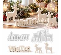 Lot de 2 moules en silicone pour Noël, rennes et inscriptions d'hiver | Lot de 2 moules en silicone pour Noël - Inscription d'hiver et motifs de rennes pour bougies, plâtre