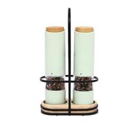 Lot de 2 moulins à poivre électriques avec support Broyeur en céramique | Broyeur en céramique, degré de mouture réglable, éclairage LED, récipient en acrylique, capacité de 40 g