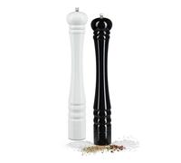 Lot de 2 Moulins à Poivre Sel Épices en Bois Manuels 40 cm avec Meule Céramique Rechargeable Noir & Blanc