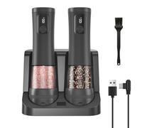Lot de 2 moulins à sel et à poivre électriques automatiques (noir) | Avec base rechargeable, 5 réglables, écran, LED, cadeau de cuisine