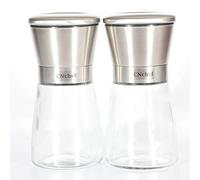 Lot de 2 moulins à sel et poivre avec support en acier inoxydable et verre de qualité supérieure - Salière et poivrière avec mouture réglable et mécanisme en céramique