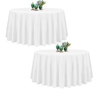 Lot de 2 Nappe Ronde Blanche Tissu de 220cm, Imperméable et Lavable Nappes pour Tables, pour Fête Mariage Buffet Camping