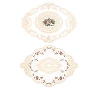 Lot de 2 napperons rétro en dentelle brodée de fleurs beiges ovales 31 x 42 cm, 31 x 44 cm, napperons décoratifs rustiques pour maison, café, jardin