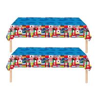 Lot de 2 nappes de fête avec drapeau international pour décorations olympiques, 130 x 220 cm, nappe en plastique pour fête olympique, drapeau des nations, décoration de fête