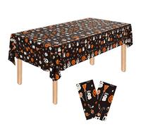 Lot de 2 nappes de fête d'Halloween en aluminium - 137,2 x 274,3 cm - Nappe rectangulaire en plastique avec tête de mort - Noir - Nappe Happy Halloween - Nappe pour enfants - Décoration de fête