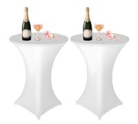 Lot de 2 Nappes de Table Housses pour Table Haute - Blanc - Diamètre 80-85 cm - Élastique - Avec Poches pour Pieds - Pour Bar, Table Ronde, Mariage, Fête d'Anniversaire, Banquet - 80 x 110 cm