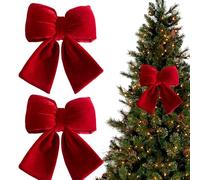 Lot de 2 nœuds en velours pour sapin de Noël - Bordeaux - Cimier d'arbre pour Noël, mariage, fête d'anniversaire, couronnes, manteau, porte 'entrée, porche - 23 x 18 cm - Nœuds en velours pour Noë