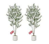 Lot de 2 oliviers artificiels d'intérieur de 1,8 m avec grand pot, tronc en bois naturel et feuilles, fausse plante pour décoration de maison, bureau, chambre à coucher