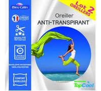 Lot de 2 oreillers Anti transpirant Topcool 60 x 60 cm ""Bleu Calin"" - Blanc -