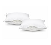 Lot de 2 oreillers - MORTREUX - Hotel prestige - 60 x 60 cm - 600 g fibre creuse siliconée - Passepoil gris