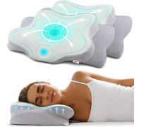 Lot de 2 oreillers orthopédiques Linomag®, mousse à mémoire de forme, housse lavable, soutien pour la nuque, les épaules et les bras, blanc/gris clair, 60 x 38 x 9-13 cm