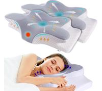 Lot de 2 oreillers orthopédiques Linomag® pour le soutien de la nuque, mousse à mémoire de forme, housse lavable, soutien de la nuque, des épaules et des bras, gris/blanc, 62 x 41 x 11-13 cm