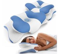 Lot de 2 oreillers orthopédiques pour le cou, marque Linomag®, en mousse à mémoire de forme, avec housse amovible, offrant un soutien pour la tête, le cou, les épaules et les bras, de couleur blanche/