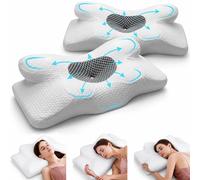 Lot de 2 oreillers orthopédiques pour le cou, marque Linomag®, en mousse à mémoire de forme, forme papillon, housse amovible, offrant un soutien pour la tête, le cou, les épaules et les bras, couleur 